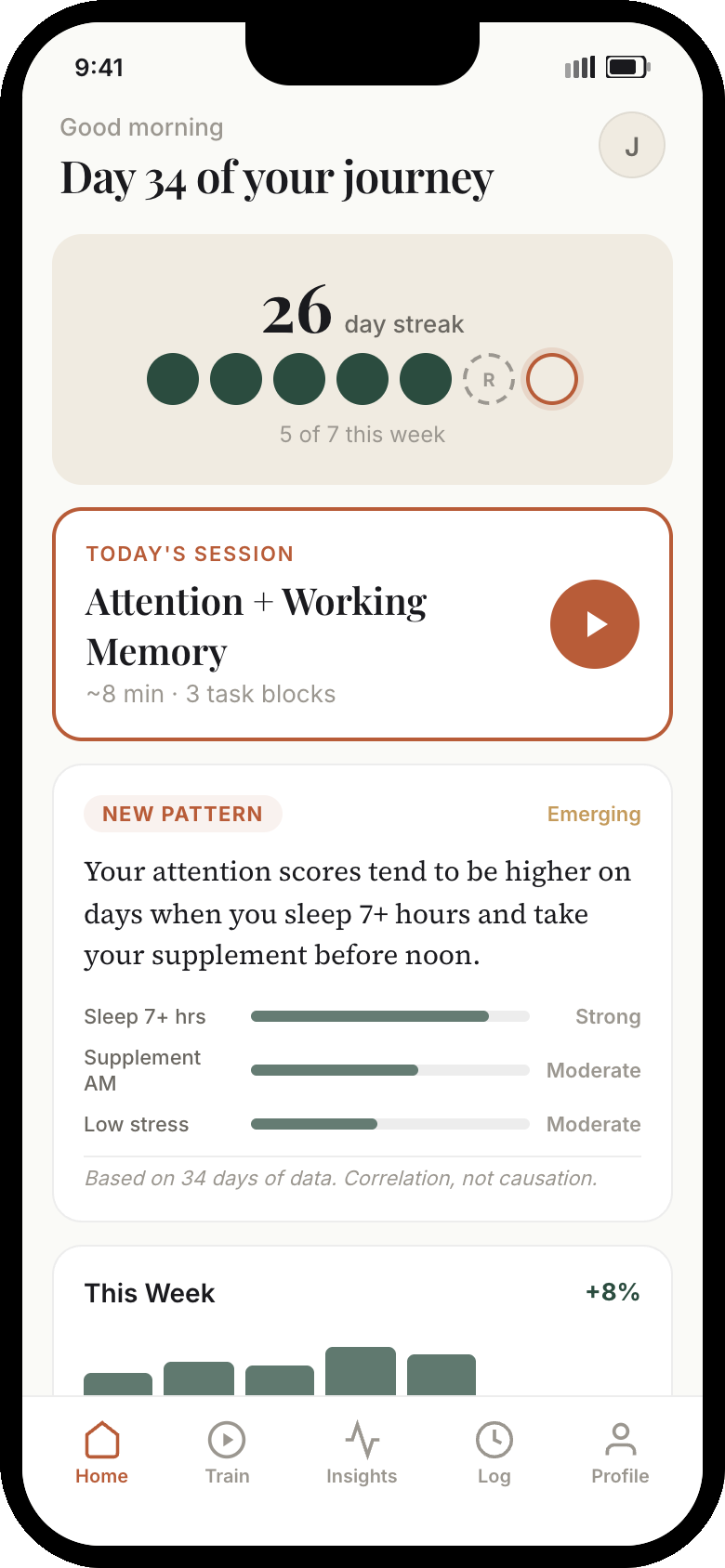 Pith app daily overview showing your practice schedule
